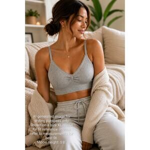Fabletics Cable Knit Bralette Heather Gray XL Wireless Stretch Loungewear | NWT